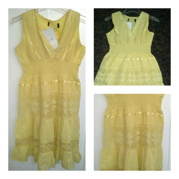 LEMON Yellow Embroidered crochet Summer MAXI dress NEW - Picture 2 of 4